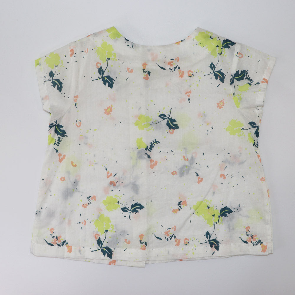 Marie Chantal Girls Floral Print Bow Accent Cotton Summer Blouse