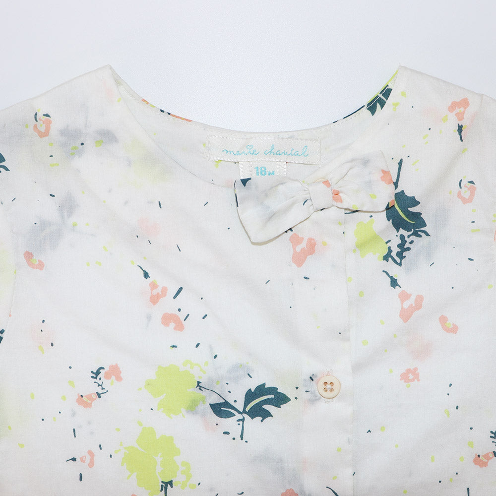 Marie Chantal Girls Floral Print Bow Accent Cotton Summer Blouse