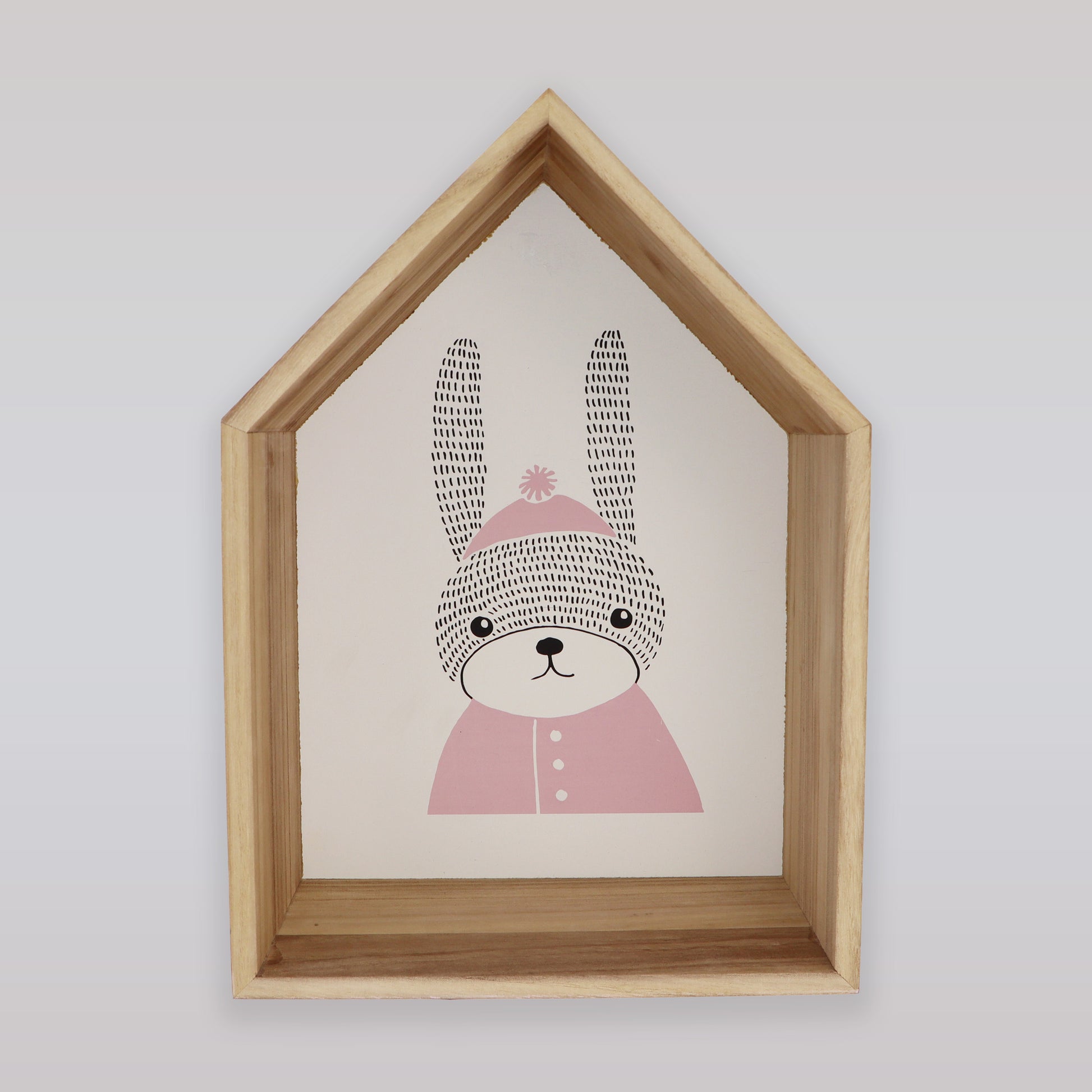 Bloomingville Natural Wood House Shaped Wall Display Boxes Set of 2
