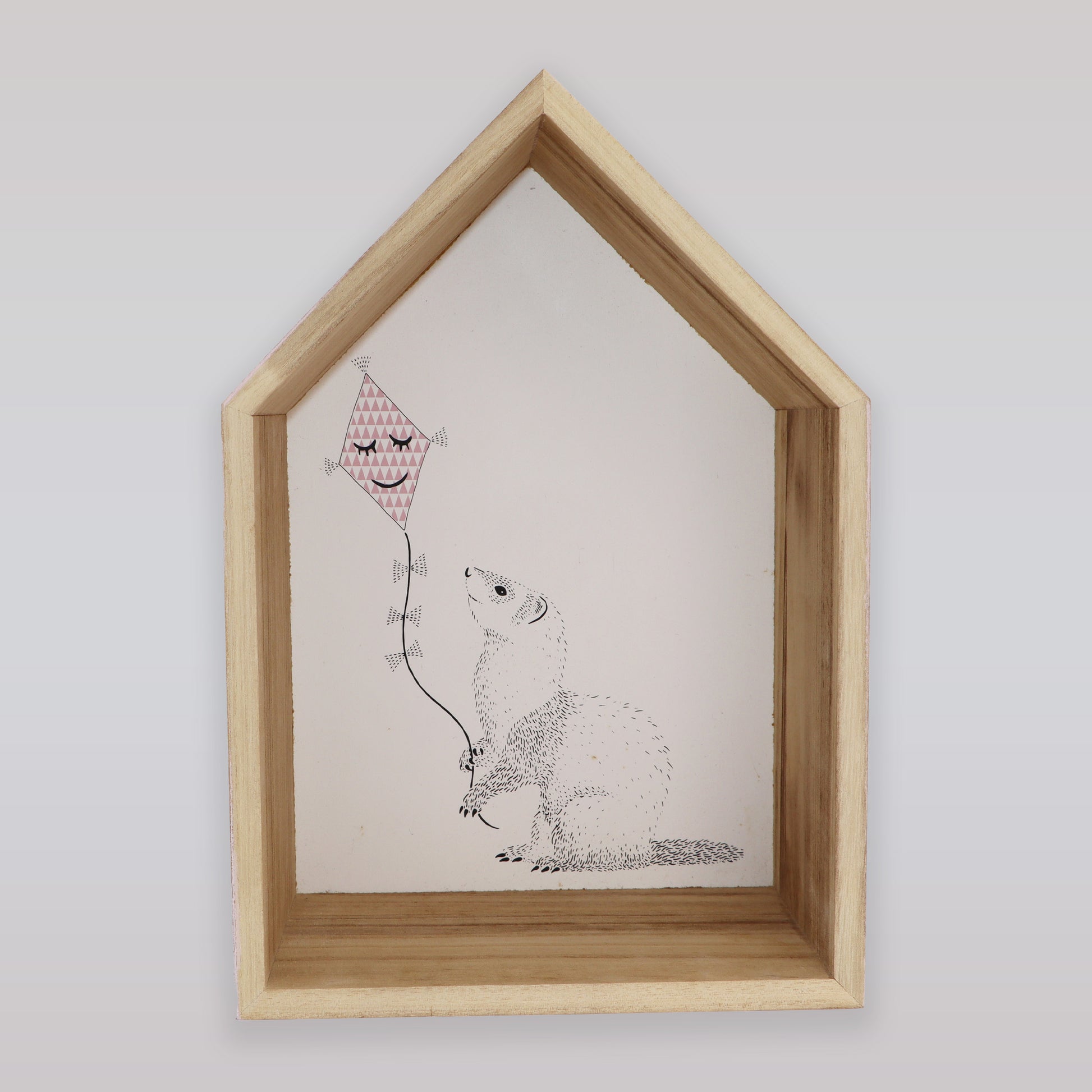 Bloomingville Natural Wood House Shaped Wall Display Boxes Set of 2