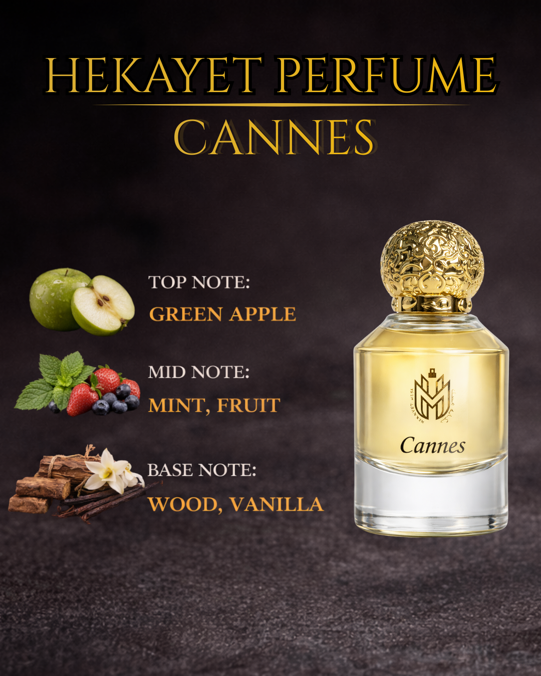 Hekayet Cannes Eau de Parfum 80ml – Green Apple Mint Woody Vanilla Unisex Perfume | Long Lasting Fresh Luxury Fragrance