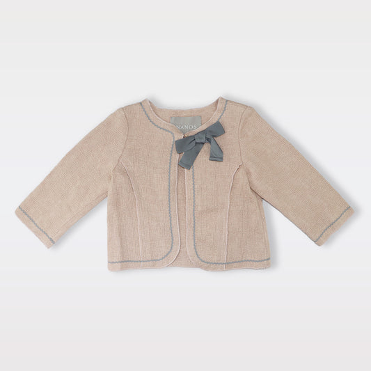 Nanos Baby Pink Quilted Hooded Jacket with Faux Fur Trim