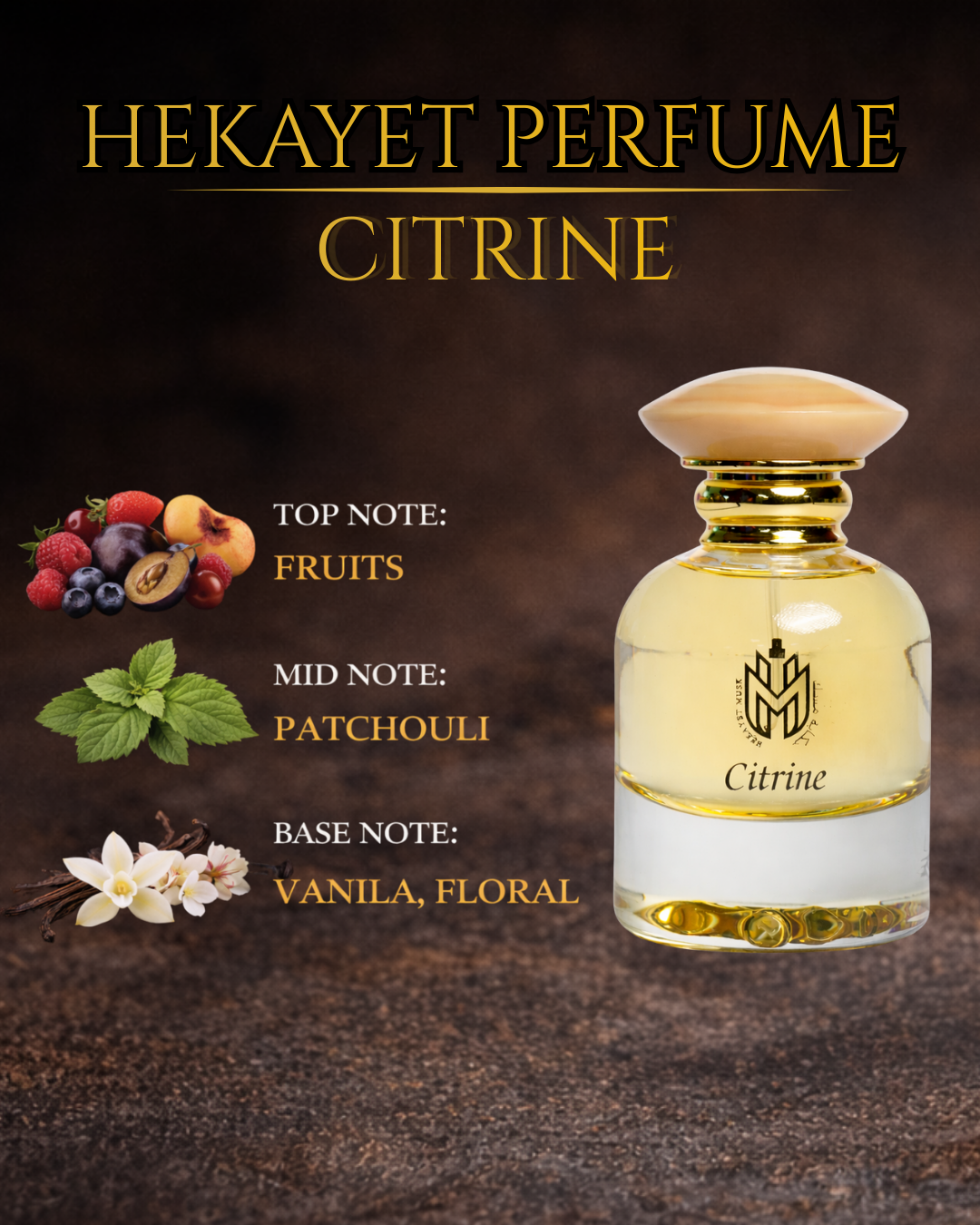 Hekayet Citrine Eau de Parfum 60ml – Long Lasting Fruity Vanilla Patchouli Unisex Perfume | Luxury Floral Fragrance for Men & Women