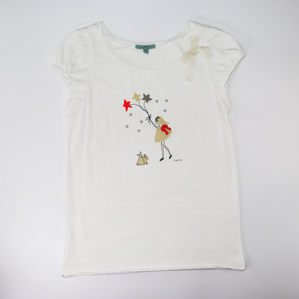 Nanos Baby Designer White Cotton Graphic Tee for 10 Years
