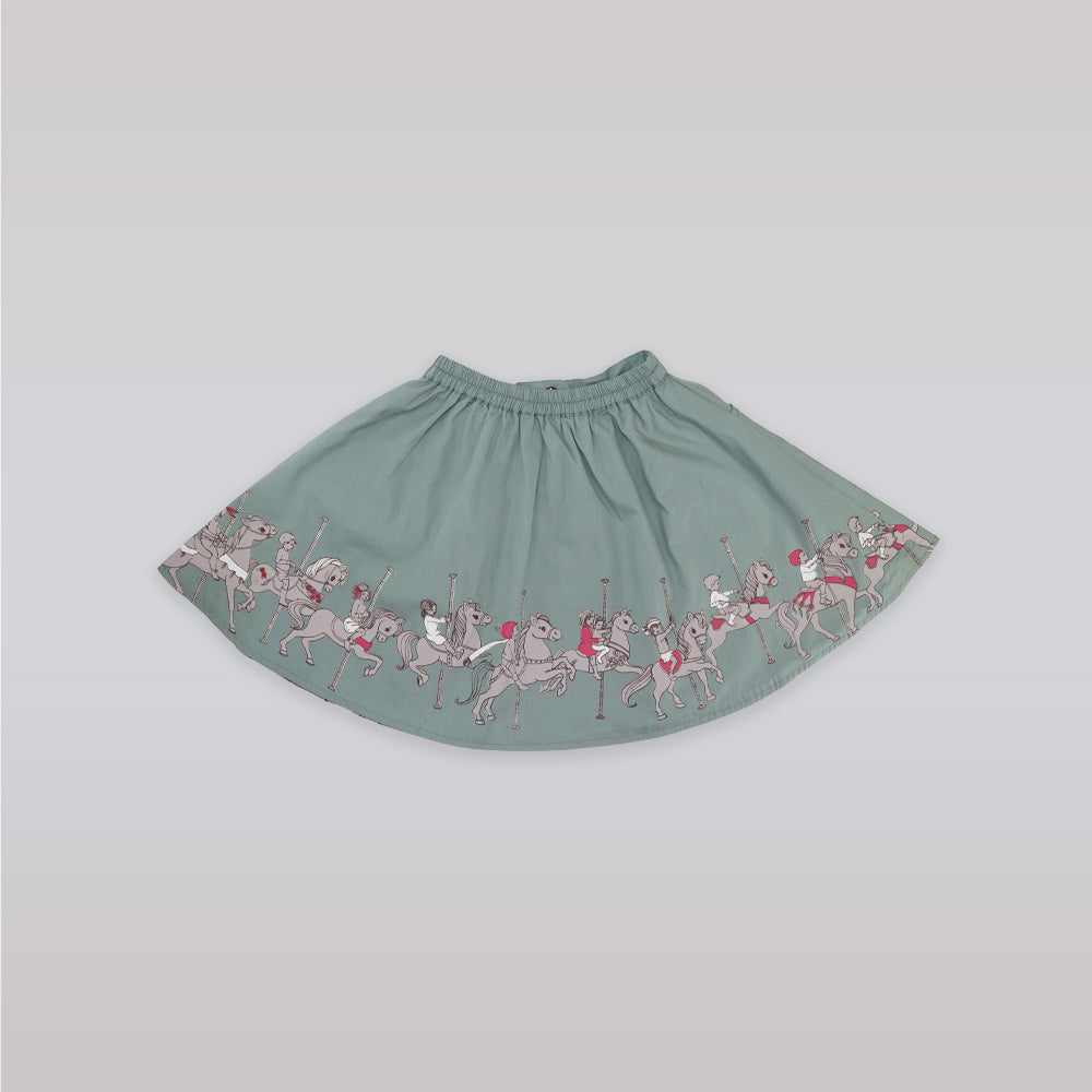 Belle & Boo Reversible Carousel Skirt in Teal Blue Cotton