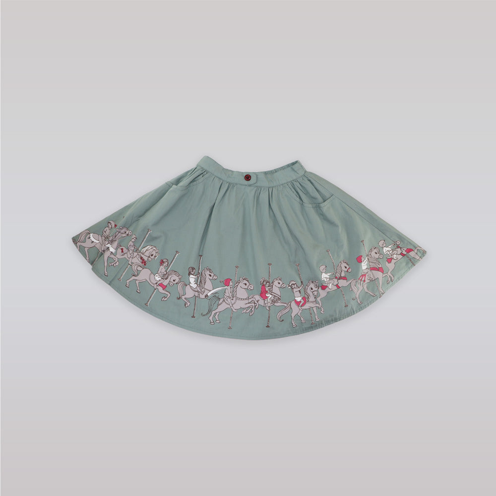 Belle & Boo Reversible Carousel Skirt in Teal Blue Cotton