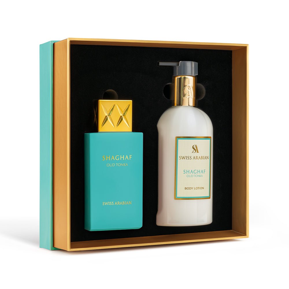 Swiss Arabian Shaghaf Oud Tonka Eau de Parfum and Lotion Set