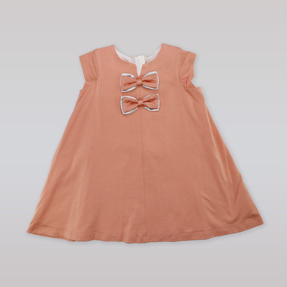 Huckle Bones Girls Milkshake Pink Jersey Dress with Large Bow Detail