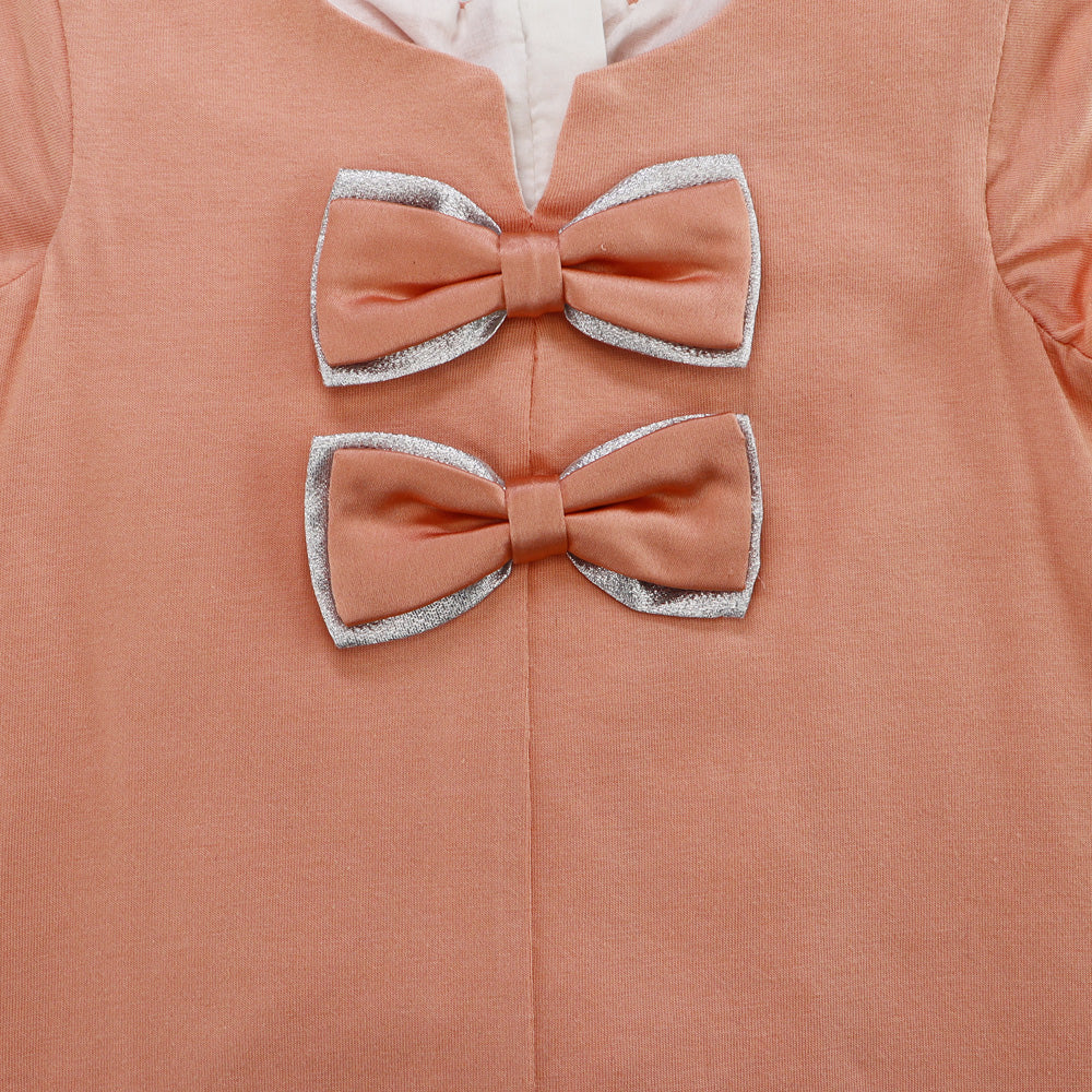Huckle Bones Girls Milkshake Pink Jersey Dress with Large Bow Detail