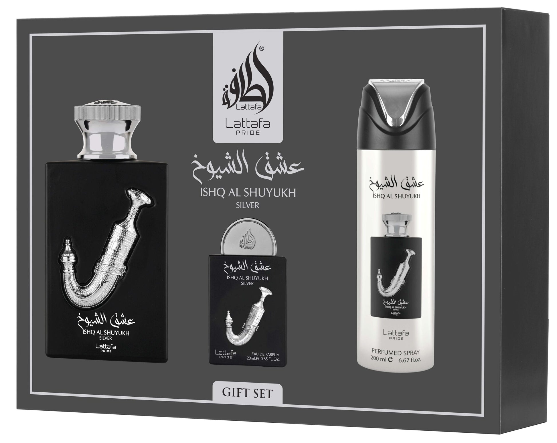 Lattafa Pride Ishq Al Shuyukh Silver 3-Piece Fragrance Gift Set