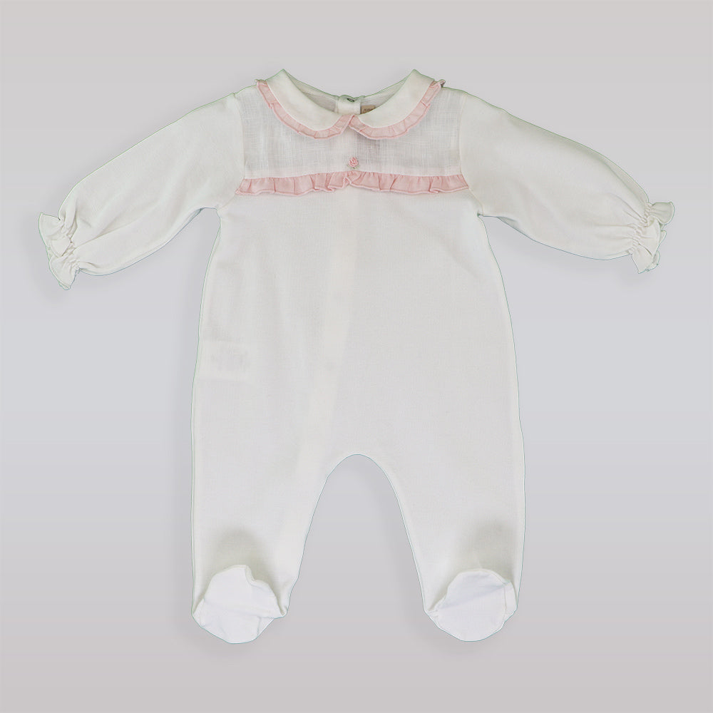 Elegant La Stupenderia Baby Girls Long Sleeve White Pink Romper