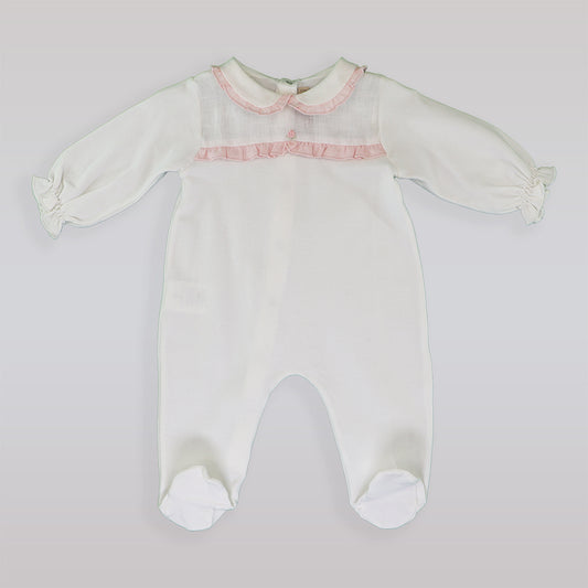 Elegant La Stupenderia Baby Girls Long Sleeve White Pink Romper