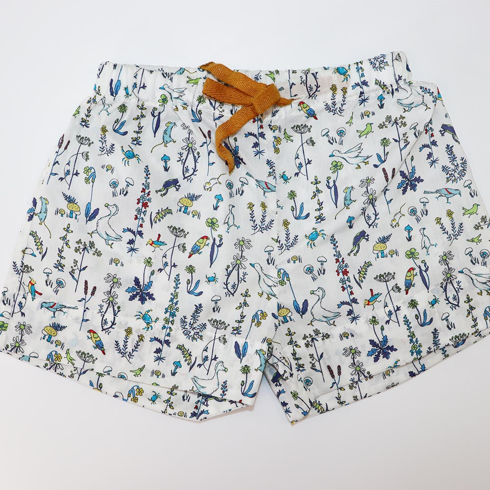 Les Enfantines Designer Blue Tropical Print Cotton Beach Shorts