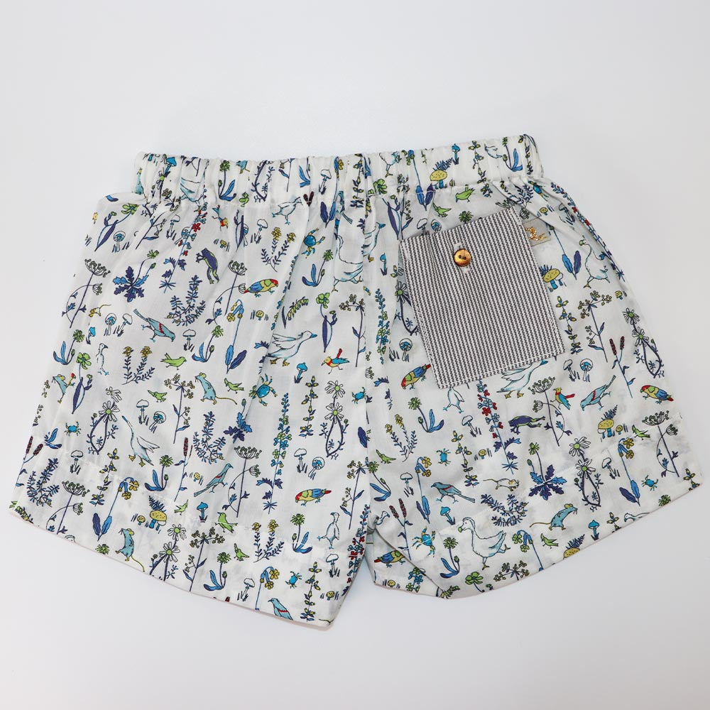 Les Enfantines Designer Blue Tropical Print Cotton Beach Shorts