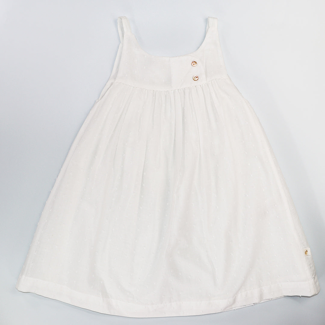 Les Enfantines White Moin Dress with Delicate Pattern Details