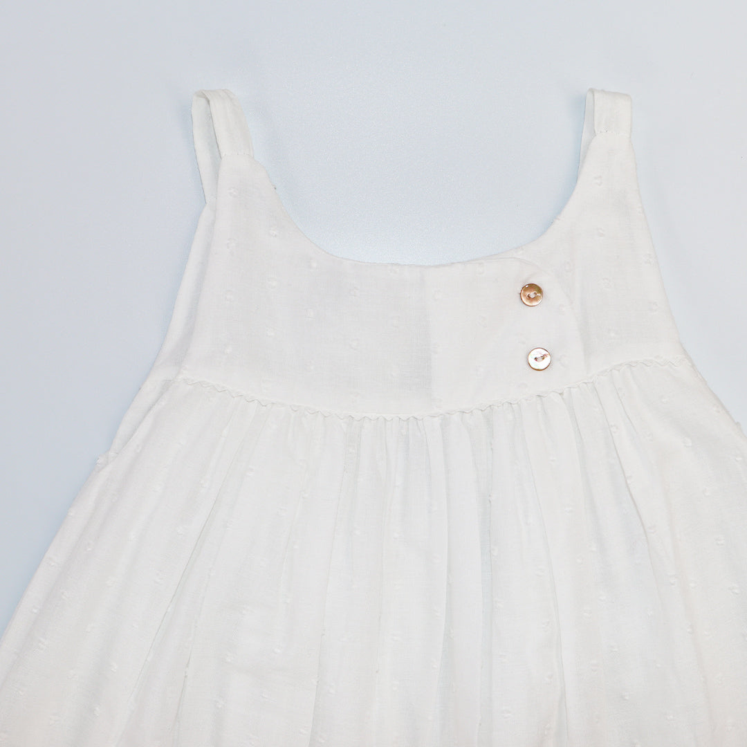 Les Enfantines White Moin Dress with Delicate Pattern Details