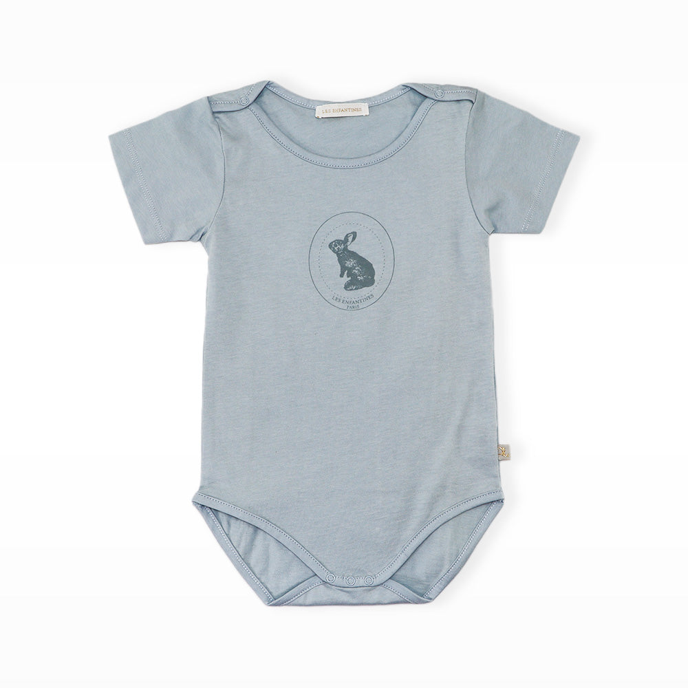 Les Enfantines Soft Cotton Penguin Baby Bodysuit Bluish Grey