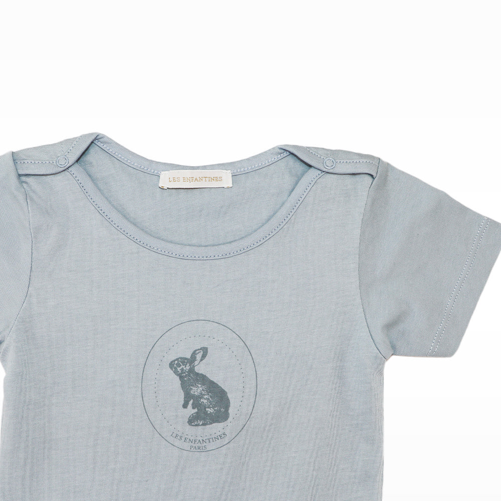 Les Enfantines Soft Cotton Penguin Baby Bodysuit Bluish Grey