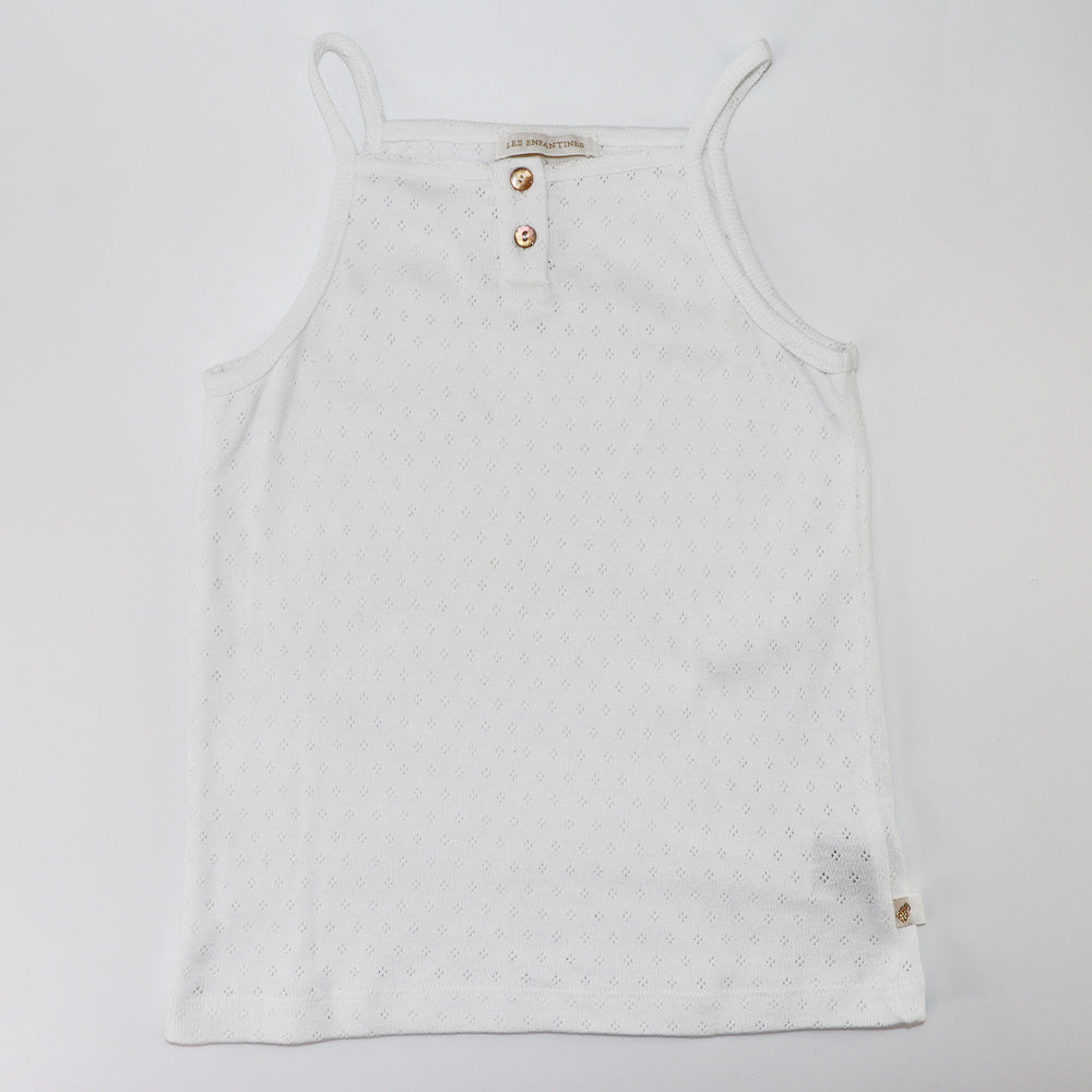 Les Enfantines Girls White Cotton PHQ Sleeveless Tank Top Shirt