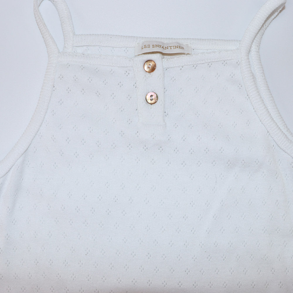 Les Enfantines Girls White Cotton PHQ Sleeveless Tank Top Shirt