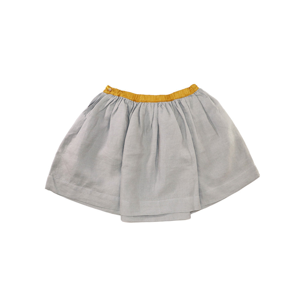 Les Enfantines Girls Alouet Blue Grey Linen Skirt Fashion