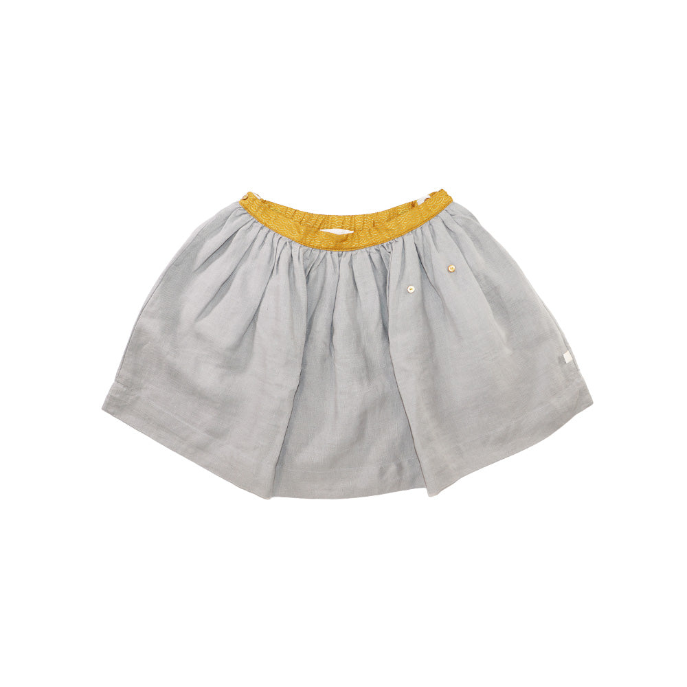 Les Enfantines Girls Alouet Blue Grey Linen Skirt Fashion