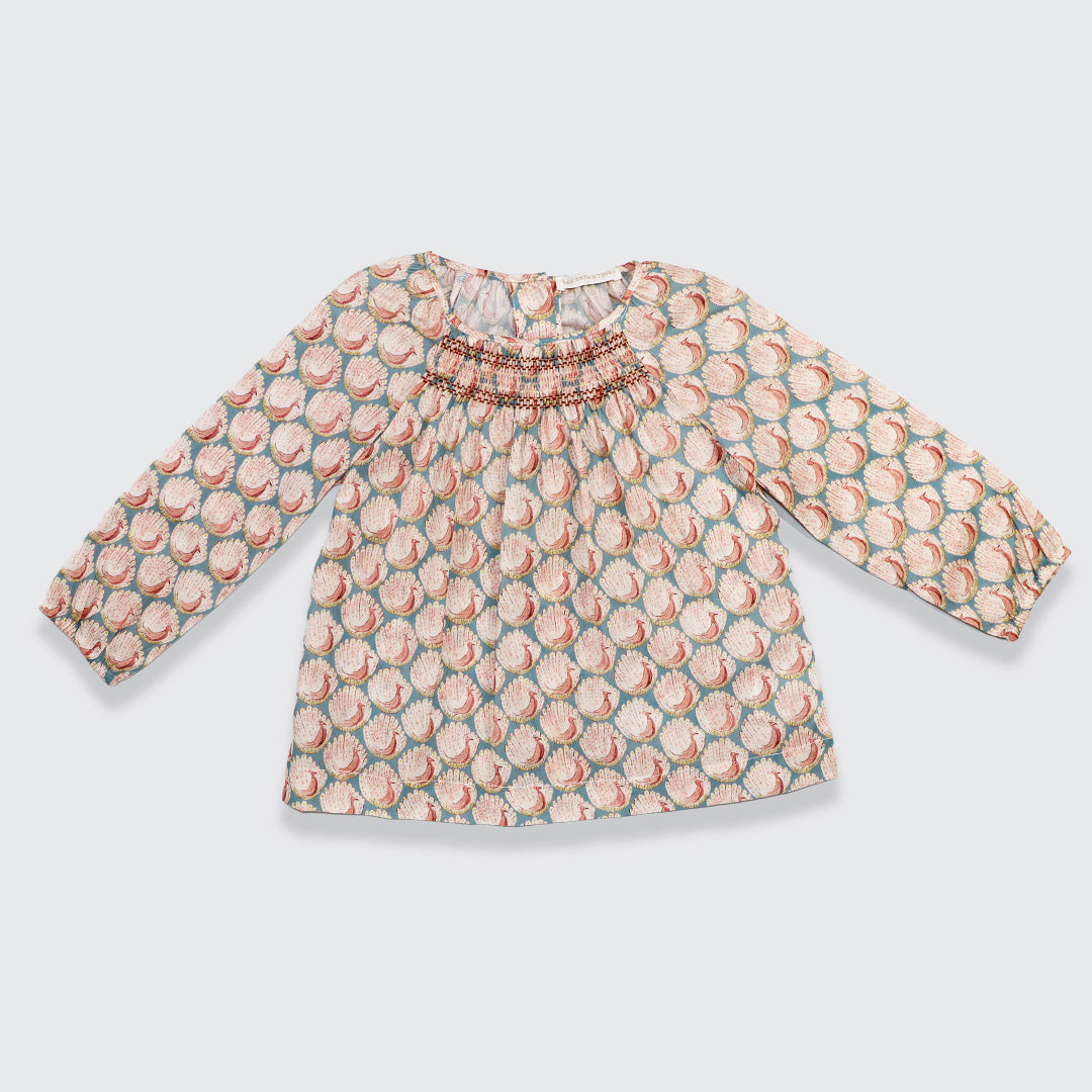 Les Enfantines Corneille Blouse in Peacock Blue for Babies
