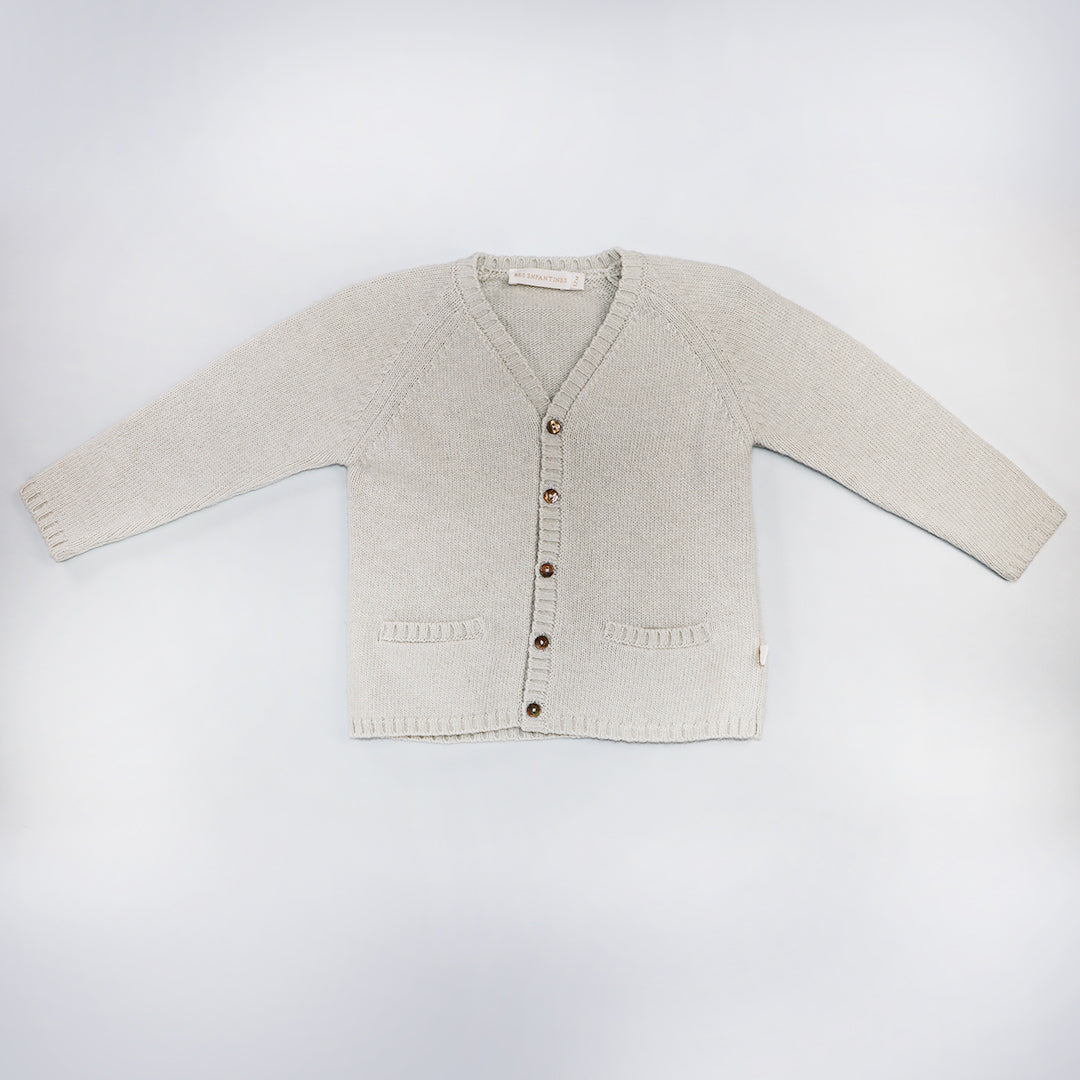 Classic Pearl Gray Les Enfantines Hanneton Baby Knit Cardigan