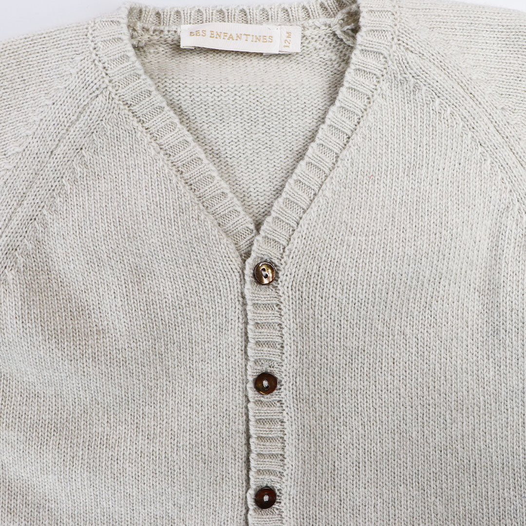 Classic Pearl Gray Les Enfantines Hanneton Baby Knit Cardigan