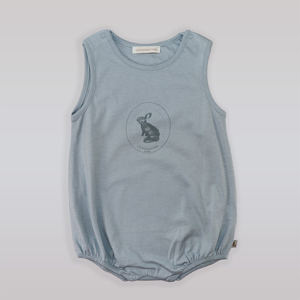 Les Enfantines Blue Grey Penguin Romper for 6 Month Infants