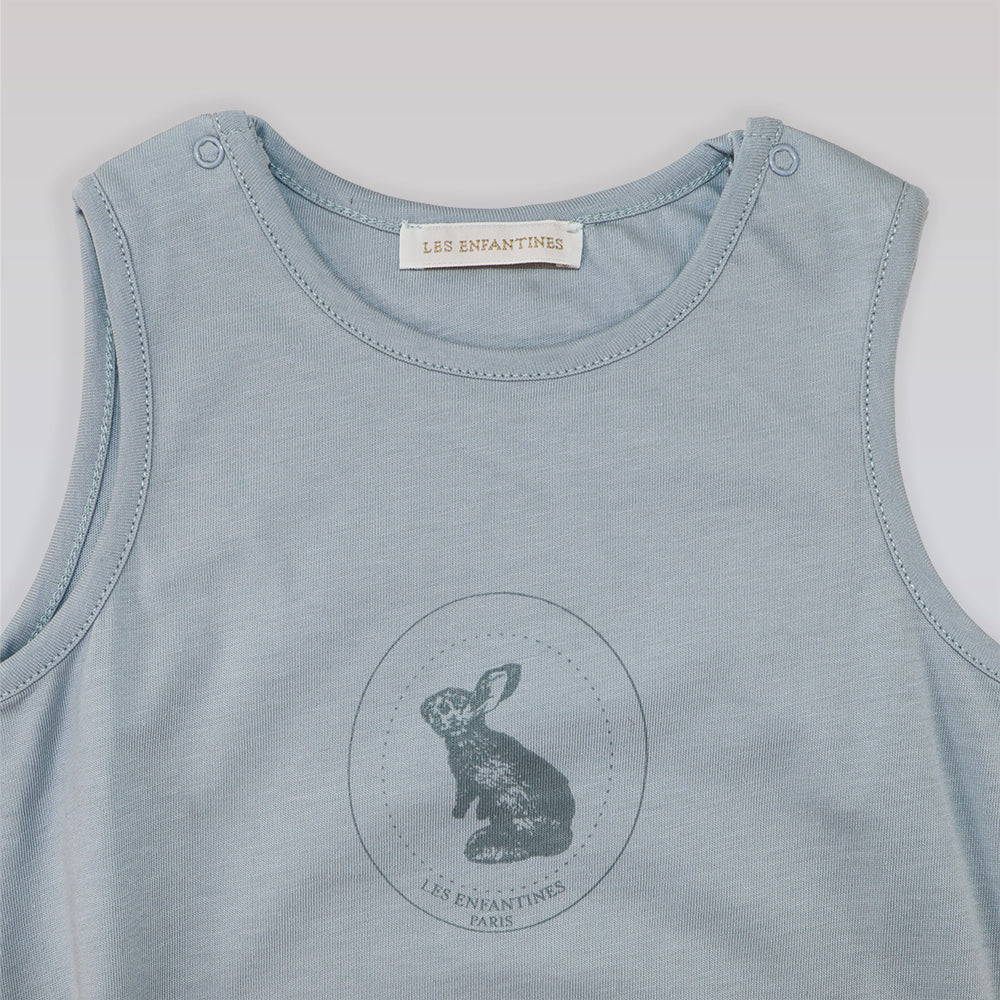 Les Enfantines Blue Grey Penguin Romper for 6 Month Infants