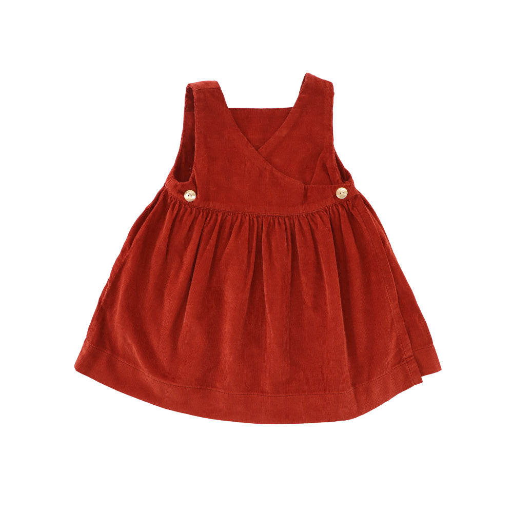 Les Enfantines Girls Rust Corduroy Papillon Butterfly Sleeve Dress