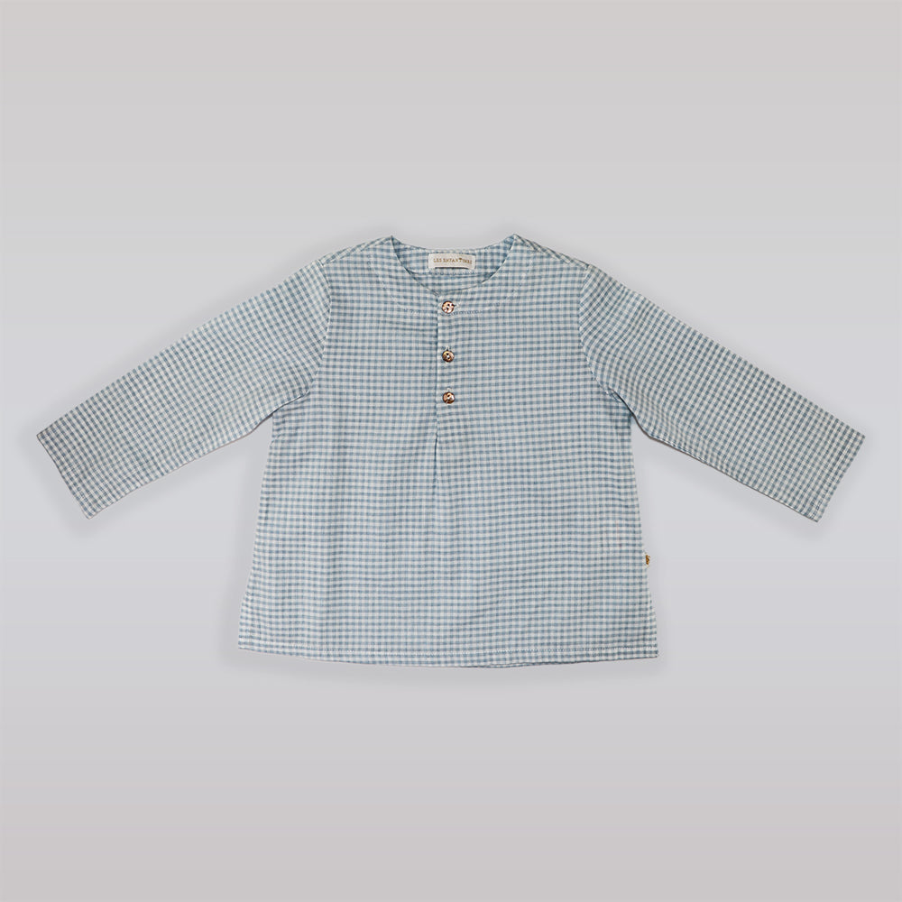 Les Enfantines Blue Vichy Bourdon Blouse for Toddler Girls