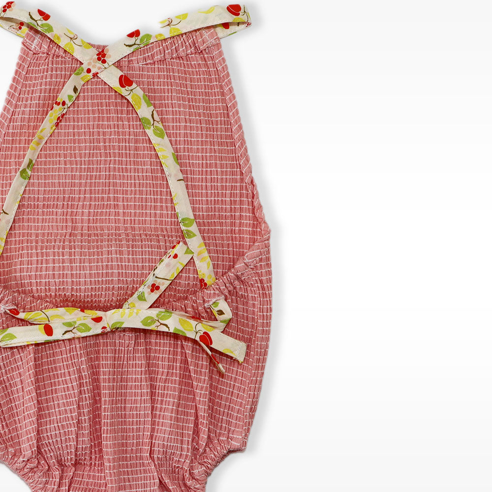 Les Enfantines Girls Pink Seersucker Papillon Bow One Piece Swimsuit