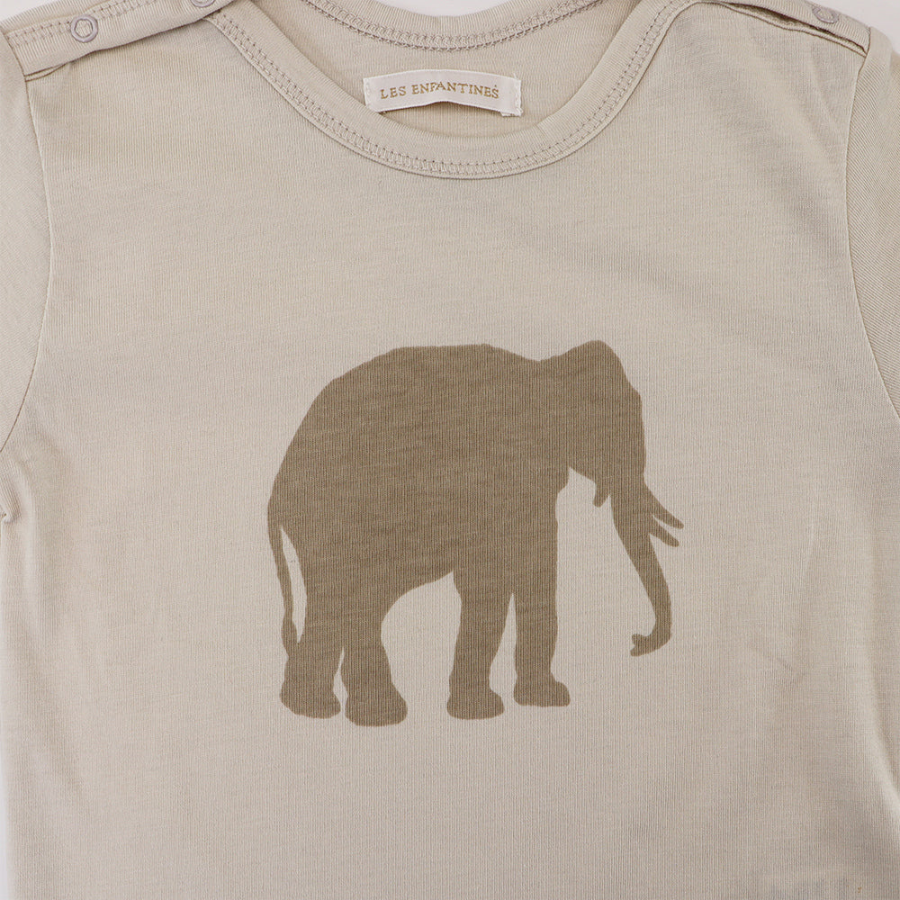 Les Enfantines Mist Elephant Print Long Sleeve Manchot Baby Top