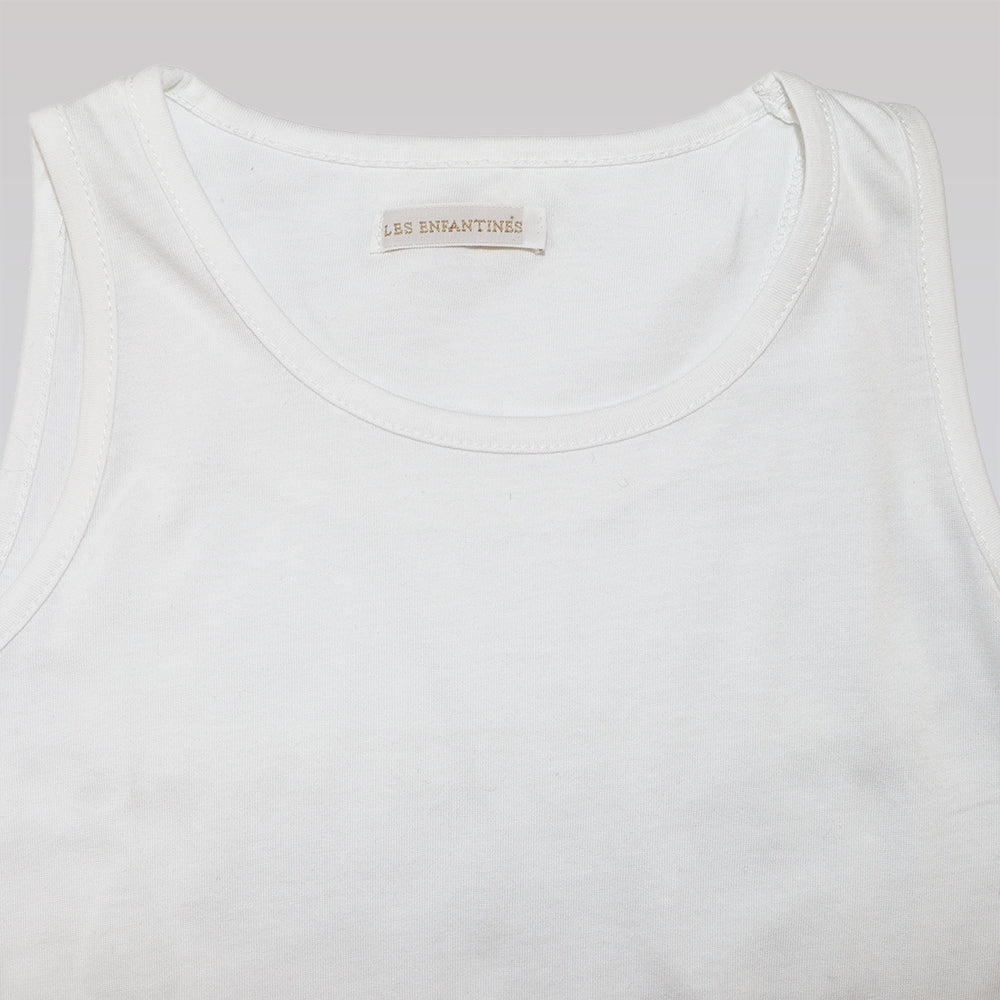 Les Enfantines White Manchot Penguin Graphic Sleeveless Cotton Kids Vest