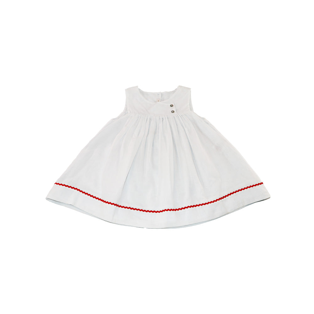 Les Enfantines Sky Blue Poule Romper with Lipstick Braid Detail