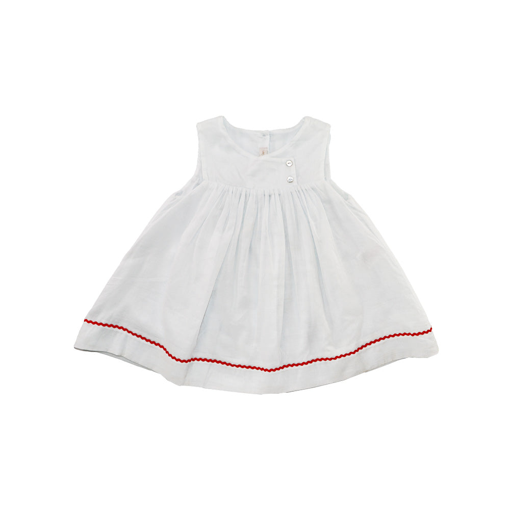 Les Enfantines Sky Blue Poule Romper with Lipstick Braid Detail