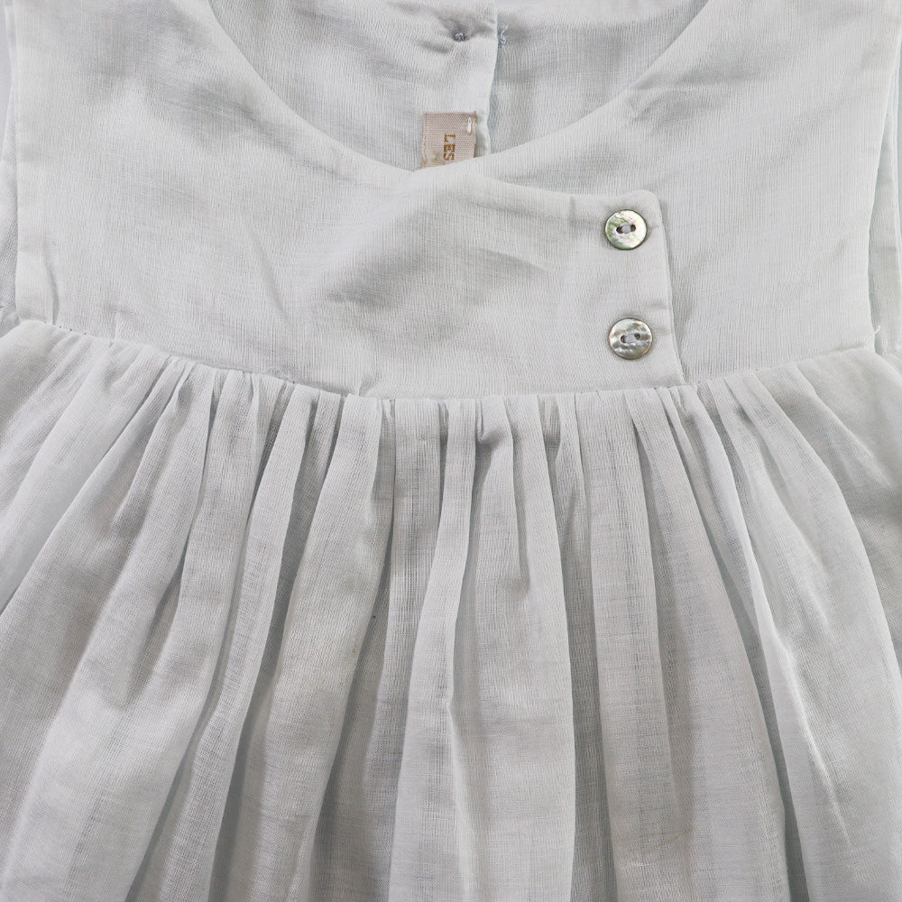 Les Enfantines Sky Blue Poule Romper with Lipstick Braid Detail