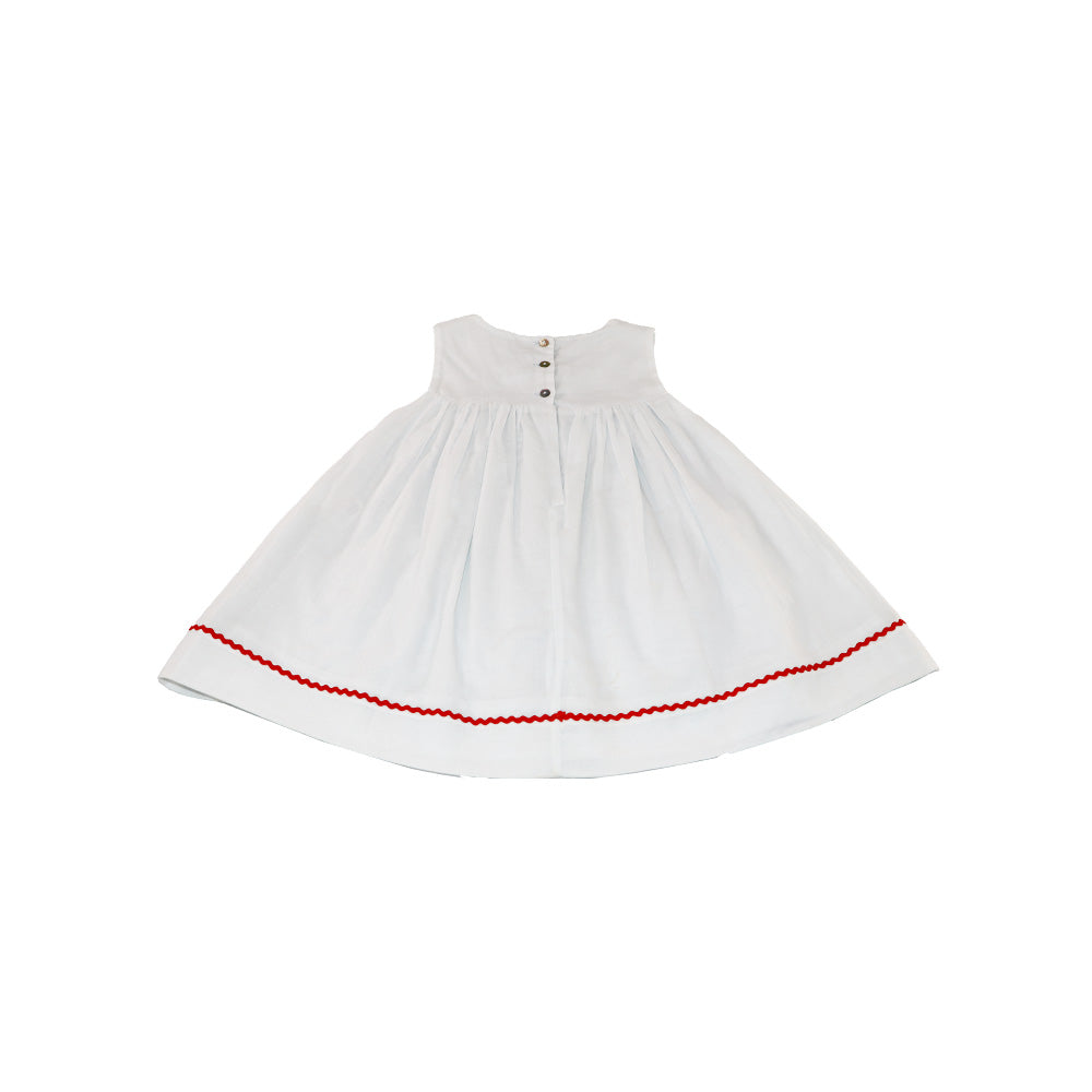 Les Enfantines Sky Blue Poule Romper with Lipstick Braid Detail