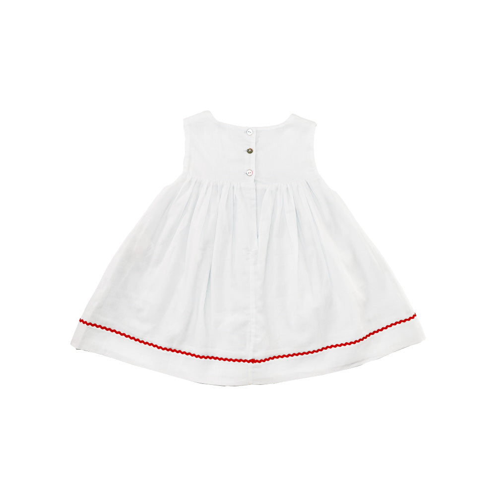 Les Enfantines Sky Blue Poule Romper with Lipstick Braid Detail