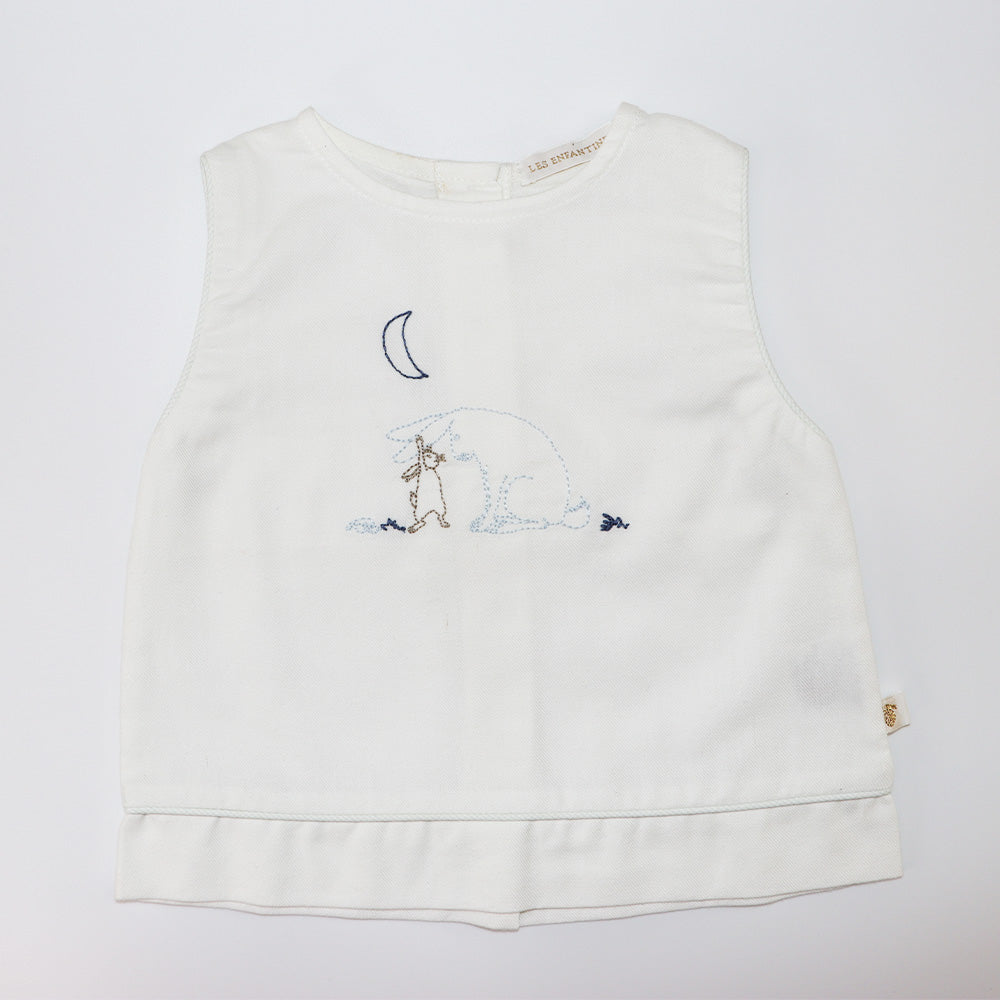 Les Enfantines Sky Blue Chouette Owl Embroidered Baby Cotton Romper