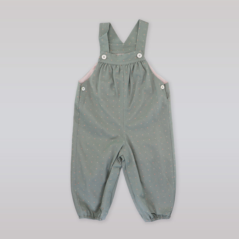 La Stupenderia Ash Green Cotton Baby Girl Dungaree Pinafore Dress
