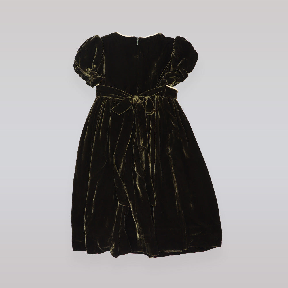 La Stupenderia Dark Green Abia Velvet Occasion Dress for Girls