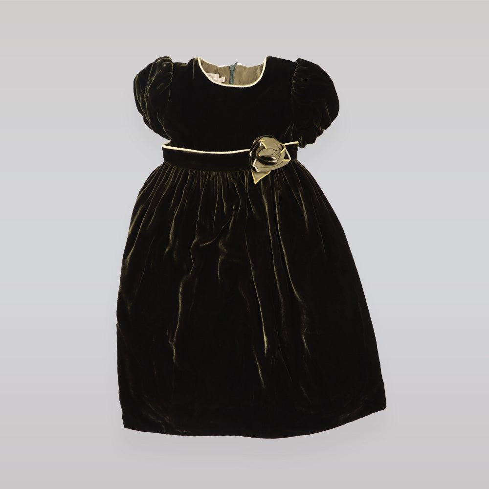 La Stupenderia Dark Green Abia Velvet Occasion Dress for Girls
