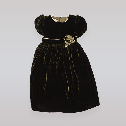 La Stupenderia Dark Green Abia Velvet Occasion Dress for Girls