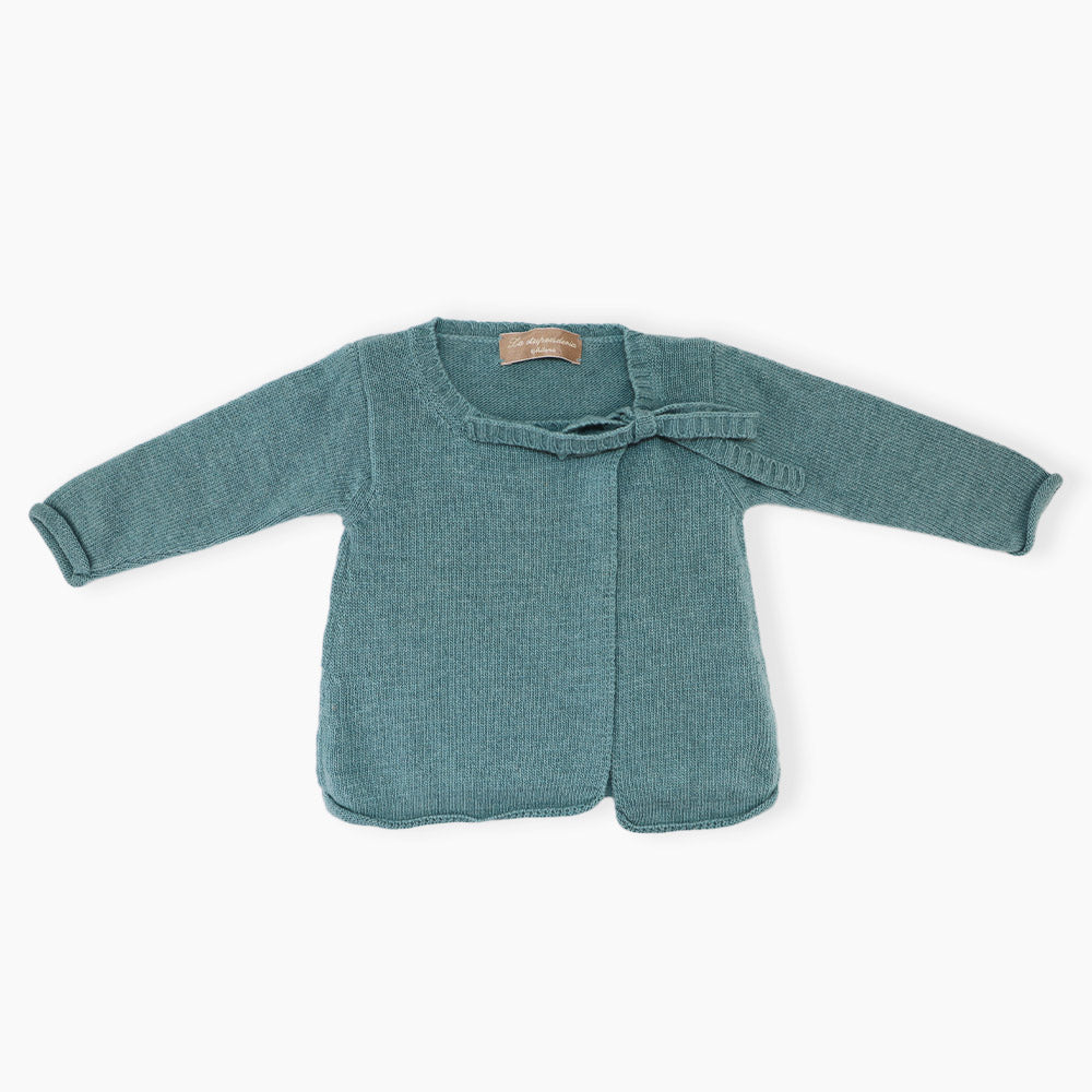 Elegant La Stupenderia Green Knit Cardigan with Contrast White Trim
