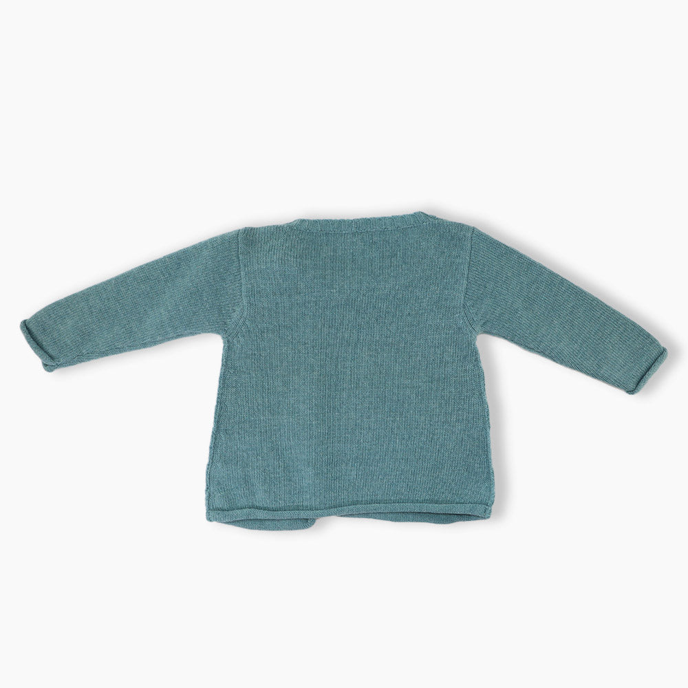 Elegant La Stupenderia Green Knit Cardigan with Contrast White Trim