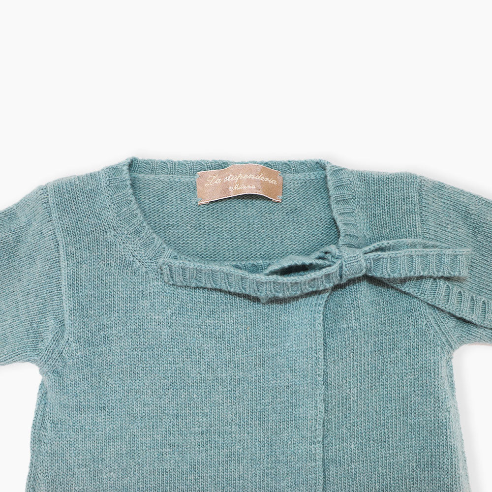 Elegant La Stupenderia Green Knit Cardigan with Contrast White Trim