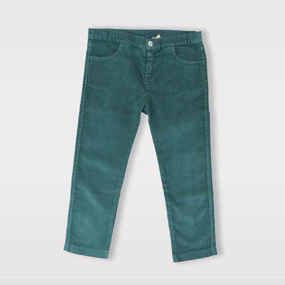 La Stupenderia Green Panu Pants Designer Italian Kids Cotton Trousers